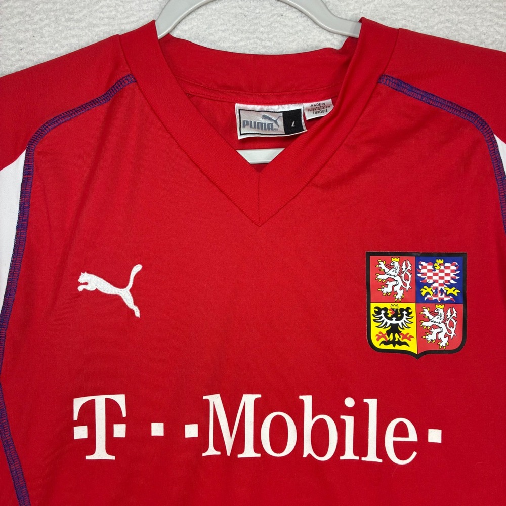 Vintage Puma Czech Republic Soccer Jersey Men L Red White T Mobile Home 2003 Y2K